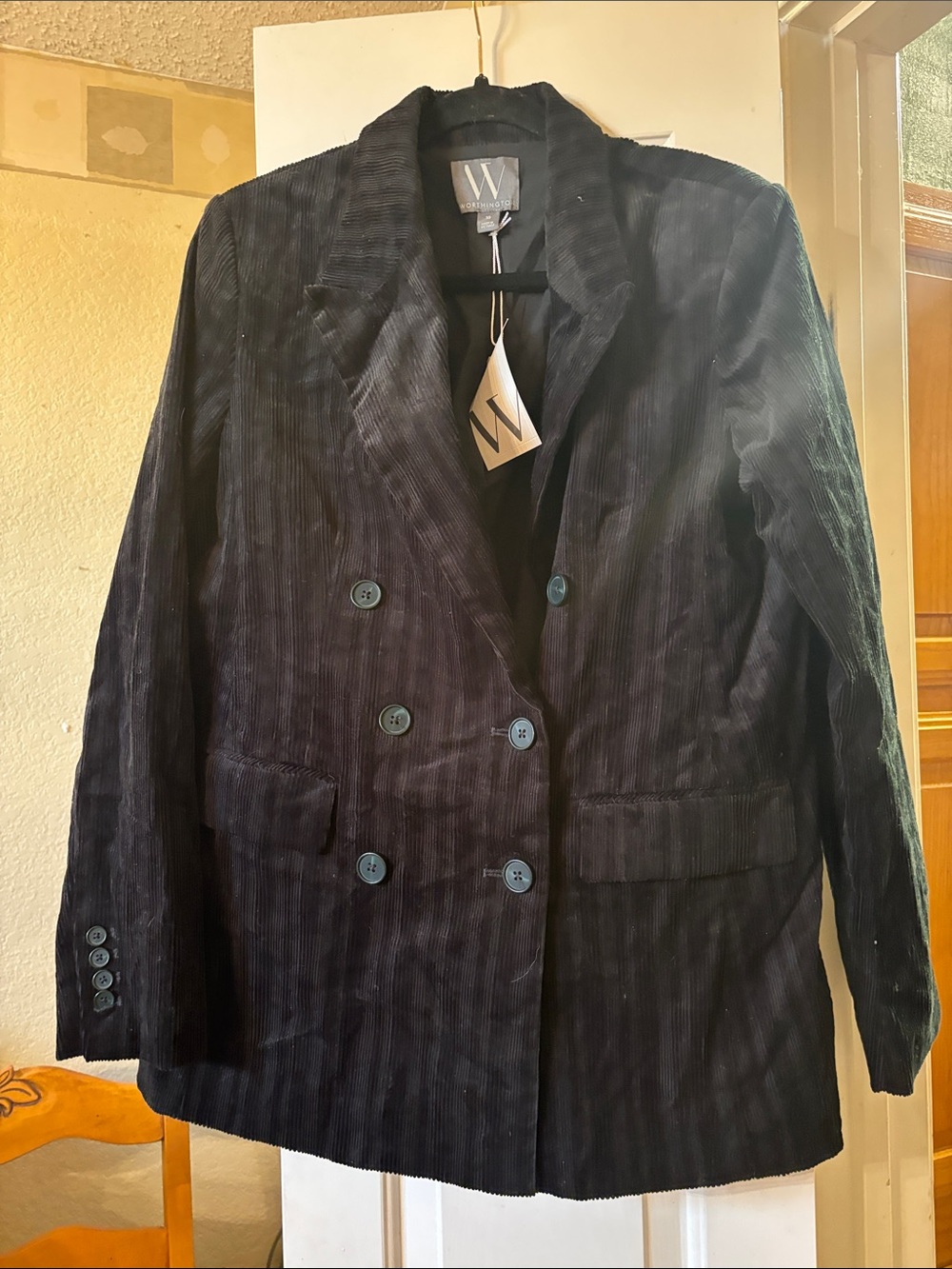 Worthington Black Corduroy Double-Breasted Blazer